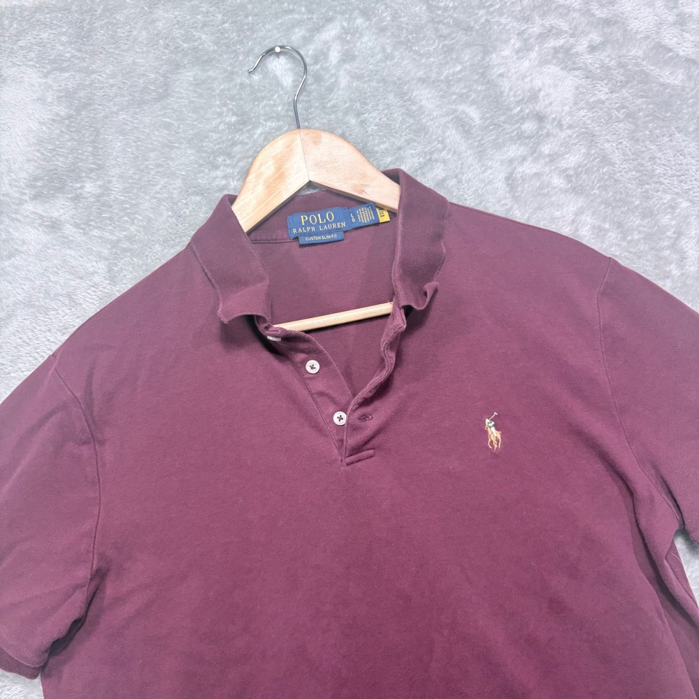 Polo Ralph Lauren Polo Shirt Mens Large‎ Burgundy Custom Slim Fit Short Sleeve
